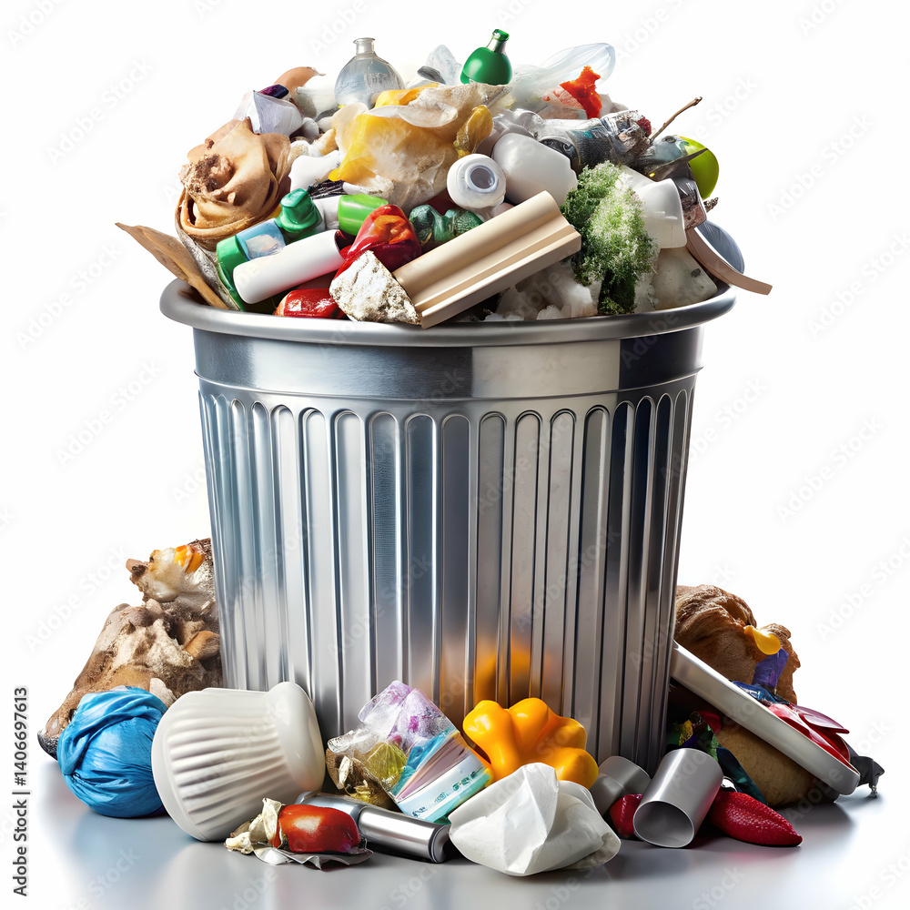 Fototapete overflowing trash can a visual representation on white background