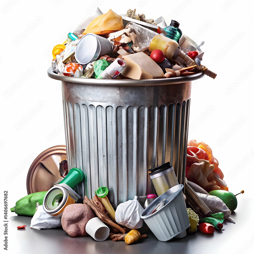 Fototapete overflowing trash can a visual representation on white background