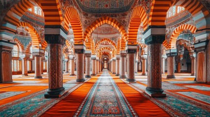 Obraz premium Ornate Mosque Interior with Red and Orange Arches