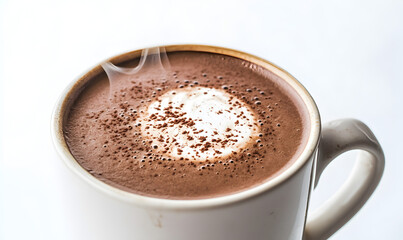 Steaming Hot Chocolate in White Mug Closeup