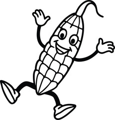 Happy Cartoon Corn Mascot Jumping – Fun Vector Vegetable Character Illustration