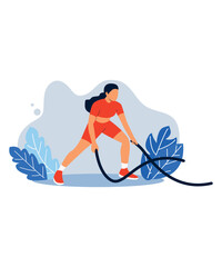 Strong Woman Training Hard with Battle Ropes