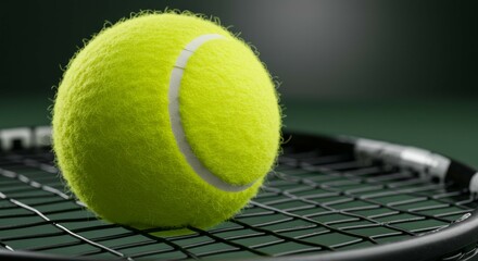 Bright Yellow Ball on Racket Closeup Sports Theme