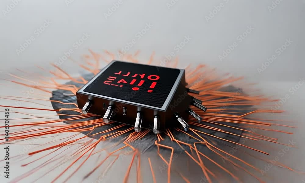 Poster modern microchip on circuit board with high-tech design and intricate electrical connections
