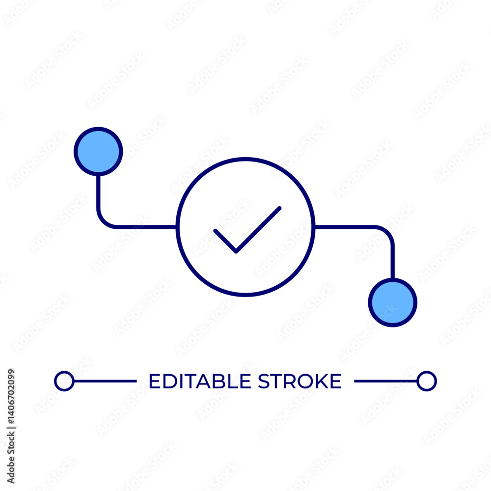 Poster System verification line color icon. Checkmark and timeline planning. Task management symbol. Workflow optimization. Isolated vector illustration. Flat colorful symbol design. Editable stroke