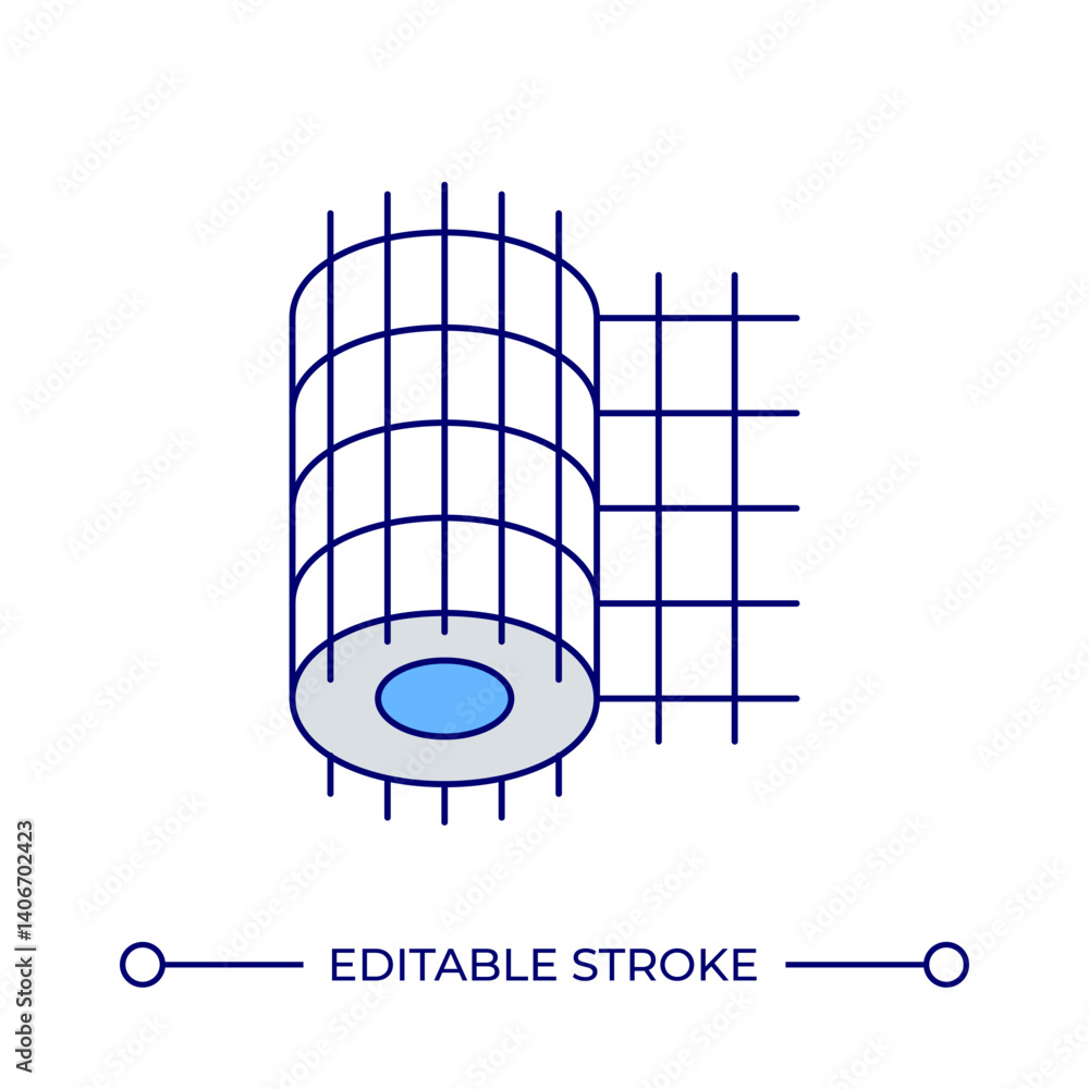 Poster wire mesh roll line color icon. architectural metal net for construction reinforcement. building mat