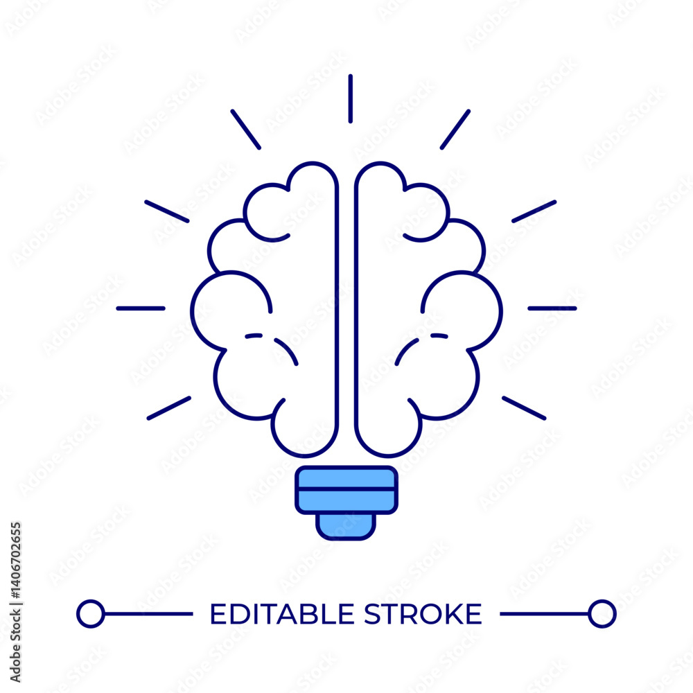 Poster lightbulb with brain line color icon. creative mindset generating insights. power of positive thinki