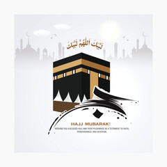 Al Hajj and Umrah Mubarak. Arabic calligraphy Translations: hajj mubrak with Creative design for social media post.