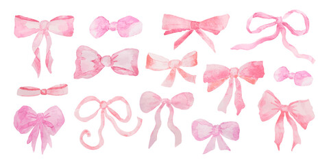 Variety of pink bows in different styles and sizes for crafts and decorations