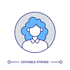 Female user avatar line color icon. Faceless curly haired woman in round frame. Social media profile. Personal account. Isolated vector illustration. Flat colorful symbol design. Editable stroke