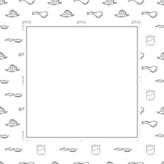 Fototapeta premium kitchen utensil frame. doodle kitchenware square frame. kitchen background