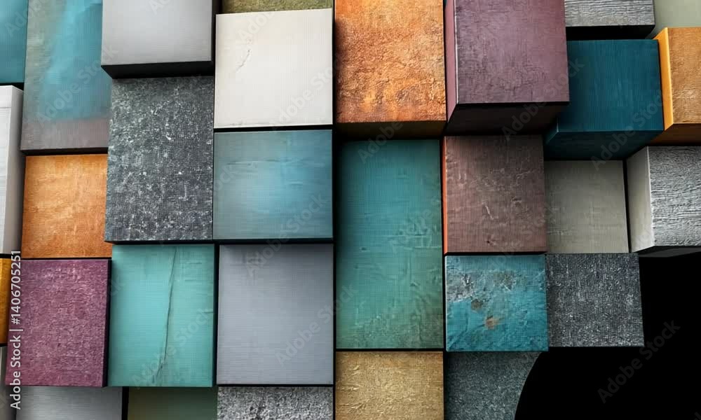 Poster abstract representation of human head made from colorful wooden blocks with a silhouette effect and 