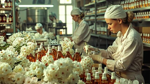 Technicians crafting fragrances at a French perfume factory