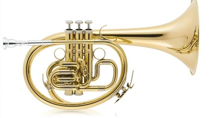 Obraz premium Brass musical instrument. Features valves and a flared bell
