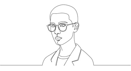 Line art portrait of person wearing glasses