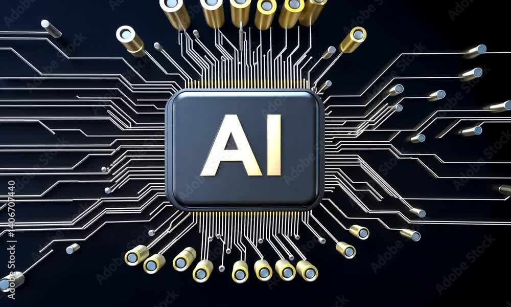 Poster futuristic circuit board with ai text featuring modern technology theme and digital innovation in a 