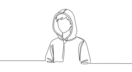 Line drawing of a hooded figure in a minimalist style