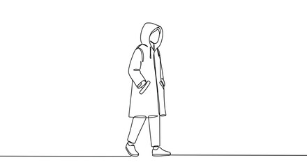 Person walking in a jacket on a minimalist background