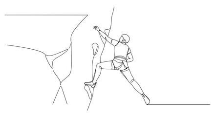 Climber reaching for a hold on a rocky wall mockup