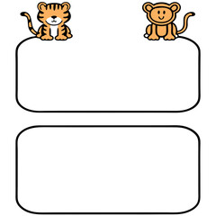 Tiger and Monkey Animal Line Art Drawing for Kids – Simple Outline Vector Illustration for Educational Design