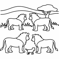 Lion Animal Line Art Drawing for Kids – Simple Outline Vector Illustration for Educational Design