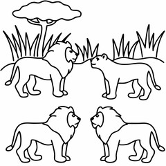 Lion Animal Line Art Drawing for Kids – Simple Outline Vector Illustration for Educational Design