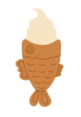 Korean bungeoppang fish waffle with ice cream. Vector flat illustration.