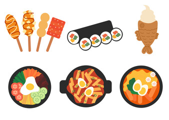 Korean food Set. Asian cuisine. Vector flat illustration.