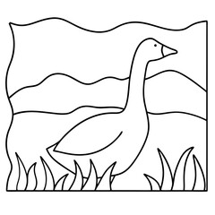 Goose Birds Line Art Drawing for Kids – Simple Outline Vector Illustration for Educational Design