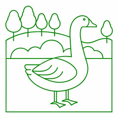 Goose Birds Line Art Drawing for Kids – Simple Outline Vector Illustration for Educational Design