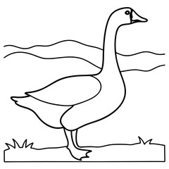 Goose Birds Line Art Drawing for Kids – Simple Outline Vector Illustration for Educational Design