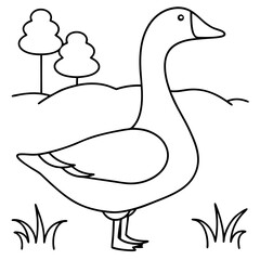 Goose Birds Line Art Drawing for Kids – Simple Outline Vector Illustration for Educational Design