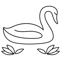 Swan Birds Line Art Drawing for Kids – Simple Outline Vector Illustration for Educational Design