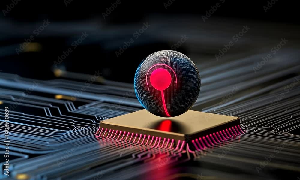 Poster futuristic digital circuit with glowing elements and technological details for innovation and ai con