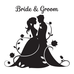 Bride and groom pattern Vector Black silhouettes. with white background