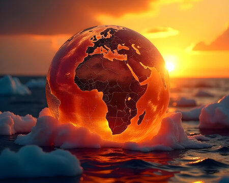Earth Illustration Climate Change with Sunlight on Blue 3d Background