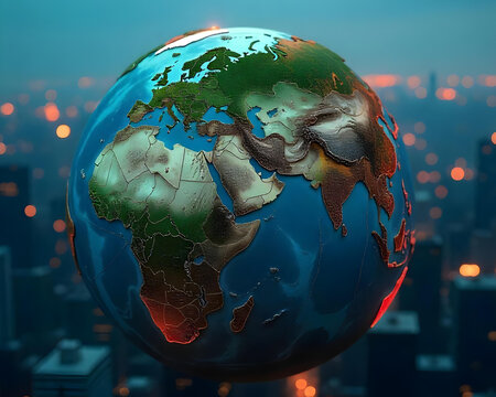 Earth Illustration Climate Change with Sunlight on Blue 3d Background