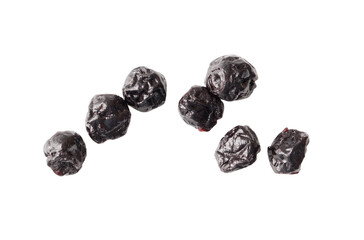 Dried blueberries isolated on white background.
