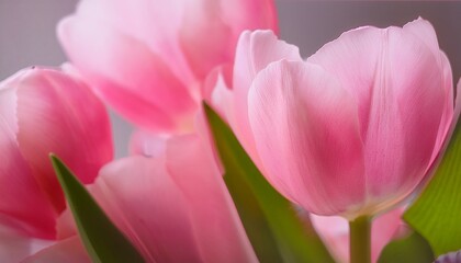 Naklejka premium A high-definition close-up captures the elegant transformation of a pastel pink tulip in breathtaking time-lapse detail. The frame opens with the flower’s tightly closed bud.