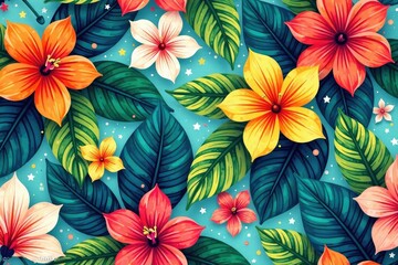 Bold tropical floral pattern, vibrant for summer promotions , floral, tropical