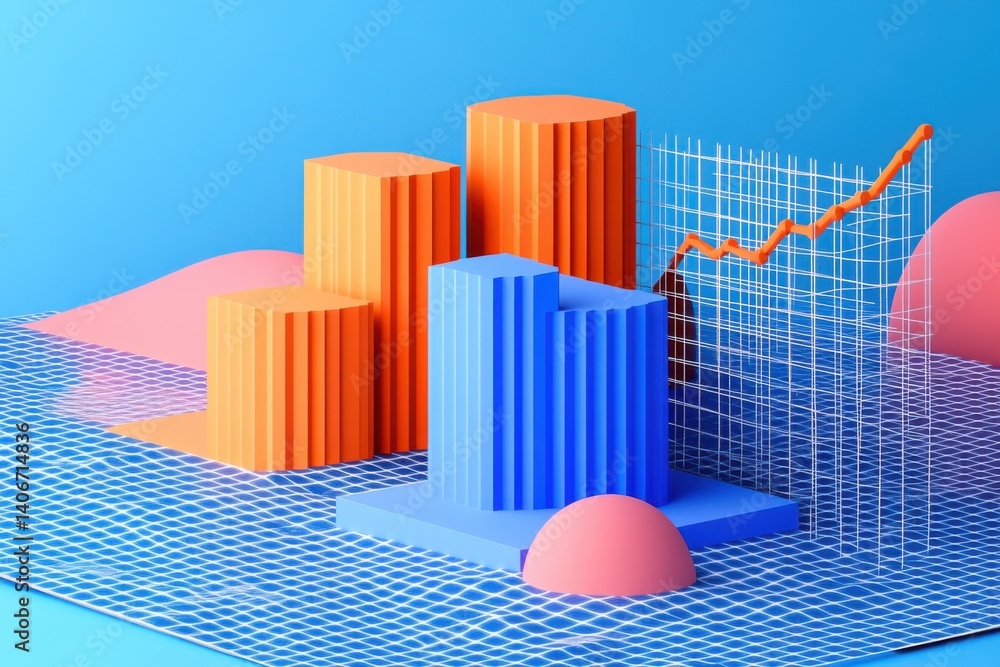 Aufkleber abstract 3d geometric composition with vibrant color and graph-like elements