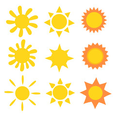 Sun icon set. Vector flat illustration.