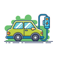 Fototapeta premium Car Cartoon Vector Icon Illustration. Electric car charging Icon Concept Isolated Premium Vector. Flat Cartoon Style