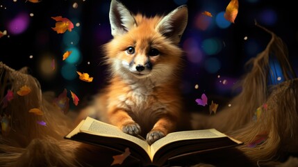playful fox with book