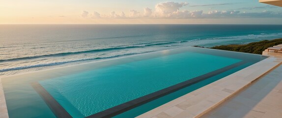 Fototapeta premium Stunning infinity edge swimming pool overlooking the ocean A lux
