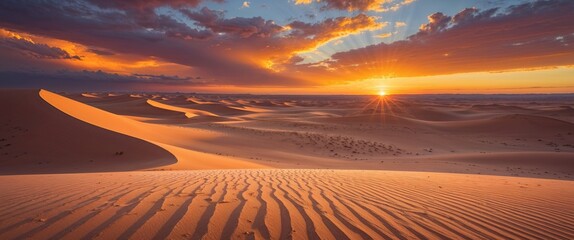 Desert landscape at sunset with golden hues and shadows