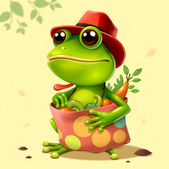 Fototapeta premium Fun frog holding a shopping bag