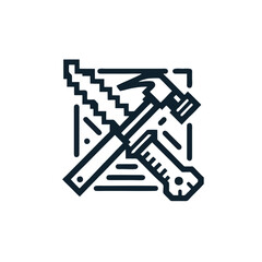 Outlined Hammer and Saw Logo With Clean, Symmetrical Composition