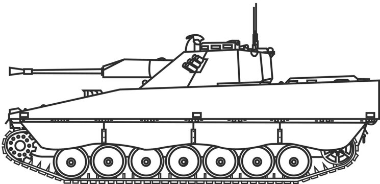 CV90 tracked armored infantry fighting vehicle icon line black color.