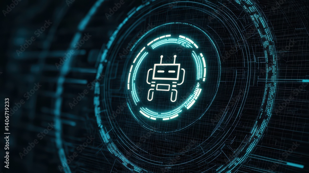 Poster futuristic robot icon in digital circuit background